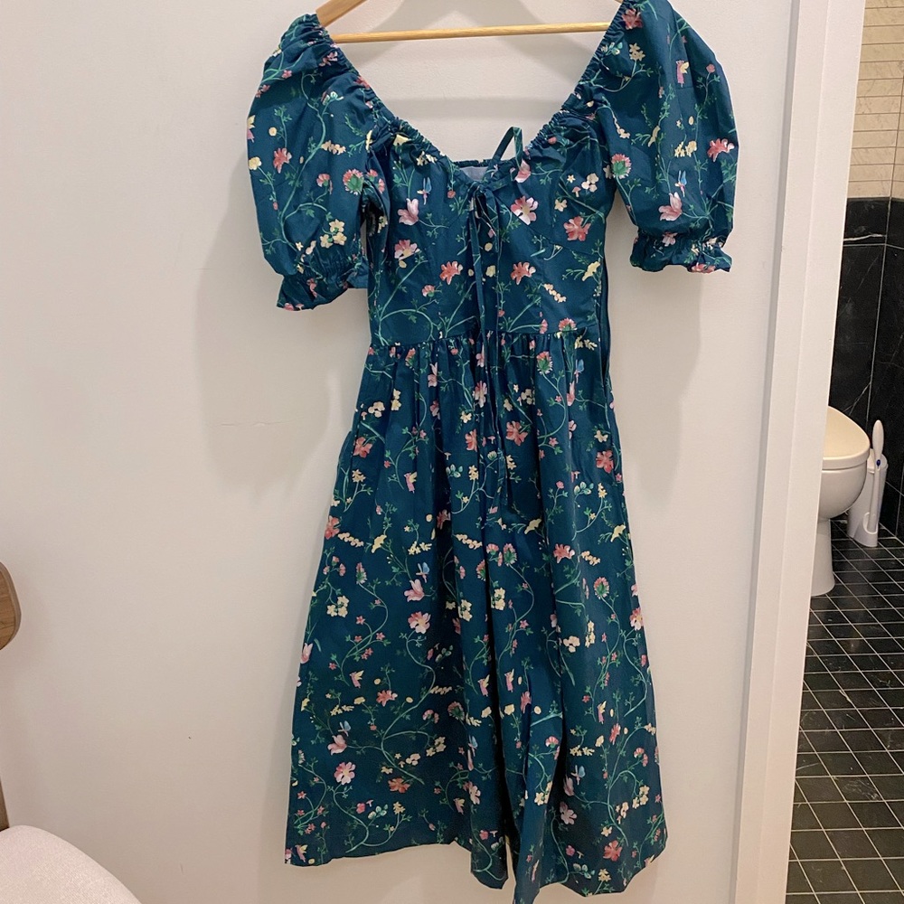 HILL HOUSE NAP DRESS SIZE SMALL GREEN FLORAL